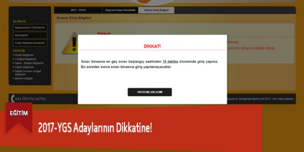 2017-YGS Adaylarının Dikkatine!