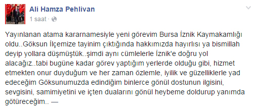 Göksun Kaymakamı Ali Hamza Pehlivan'ın Facebook Hesabından Yaptığı Açıklama