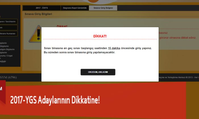 2017-YGS Adaylarının Dikkatine!